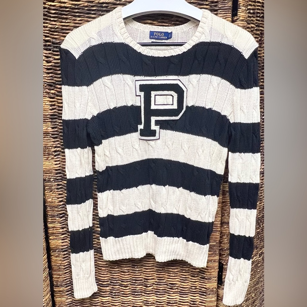 Polo-Ralph Lauren, Patch striped - Black/Cream Knit Pima Cotton, Large